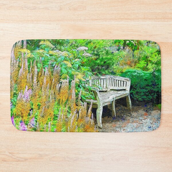 Item preview, Garden Bench and Purple Spike Flowers - Slightly Van Goghish designed and sold by SeaChangeDesign.