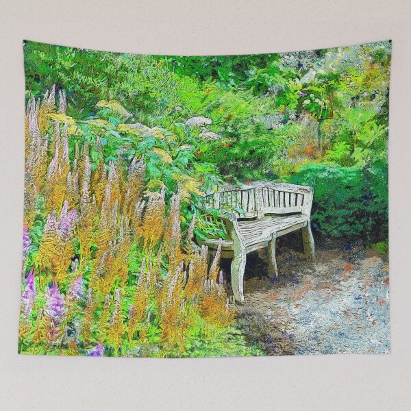 Item preview, Garden Bench and Purple Spike Flowers - Slightly Van Goghish designed and sold by SeaChangeDesign.