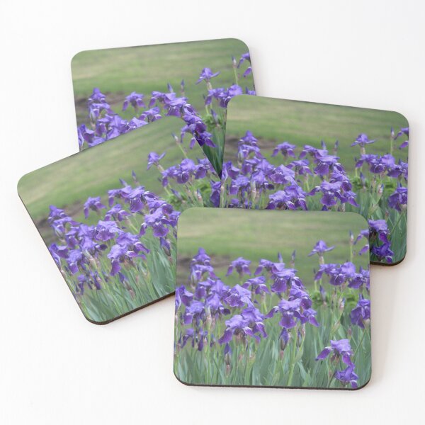 Item preview, Purple Irises Nature Scene Green Grass Oak Tree Background designed and sold by JariHawk.