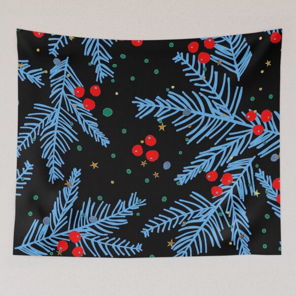 Item preview, Christmas "Magical Blue" Pine Branches And Berries Pattern  designed and sold by DEC02.