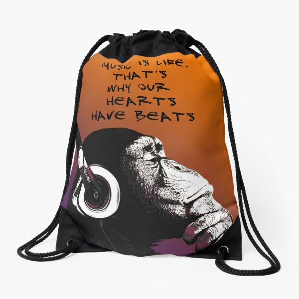 Music is life. That’s why our hearts have beats - Banksy Art and Music Quote Drawstring Bag