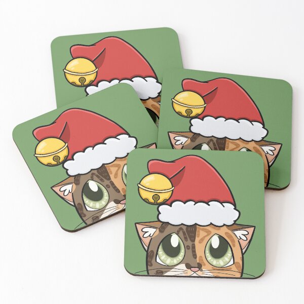 Item preview, Cute Calico Cat looking up at Santa hat with bell designed and sold by YitingZarts.