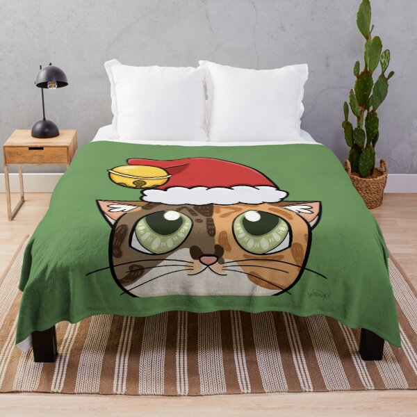 Item preview, Cute Calico Cat looking up at Santa hat with bell designed and sold by YitingZarts.