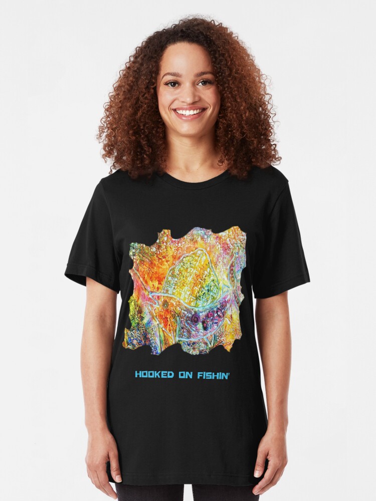 Alternate view of HOOKED ON FISHING FUNNY QUOTE Slim Fit T-Shirt