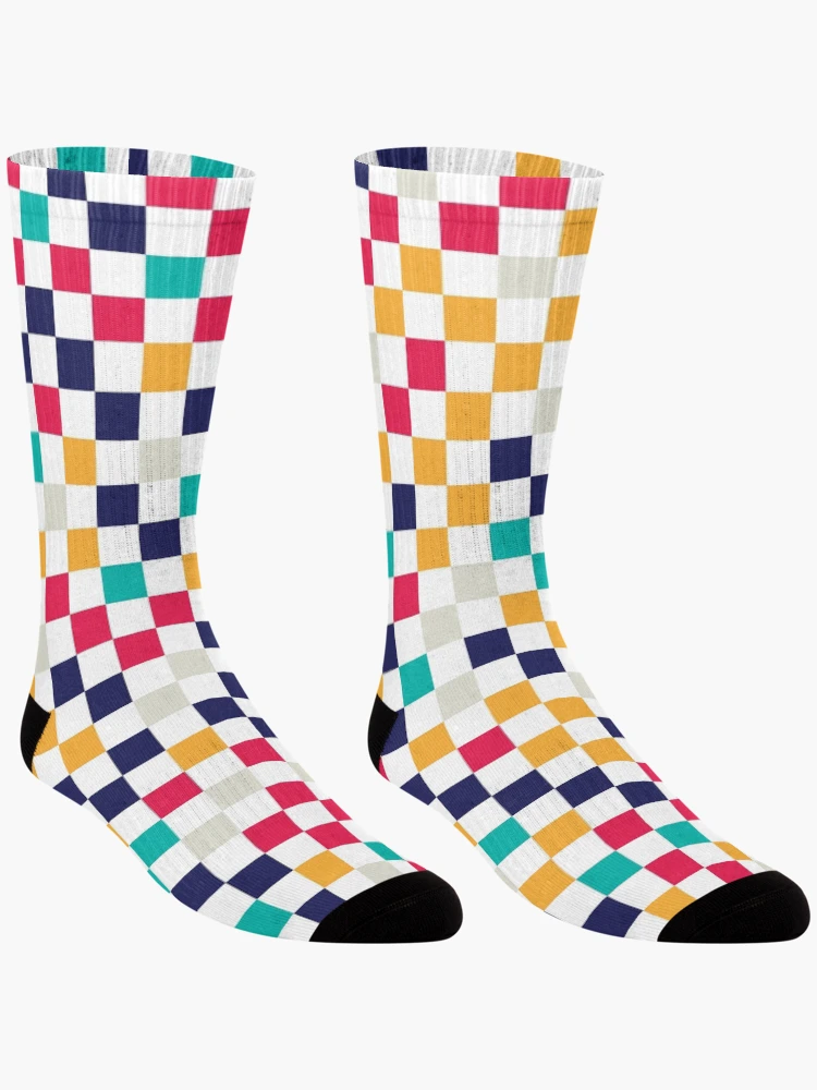 Thumbnail 3 of 5, Socks, Colorful Geometric Square Shape Pattern designed and sold by GeekHeadDesigns.