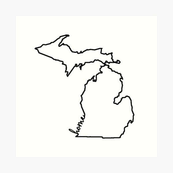 michigan-outline-art-prints-for-sale-redbubble