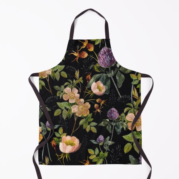 Item preview, Watercolor rosehip, clover, forest herbs. Floral pattern on a black background. designed and sold by margo-soleil.
