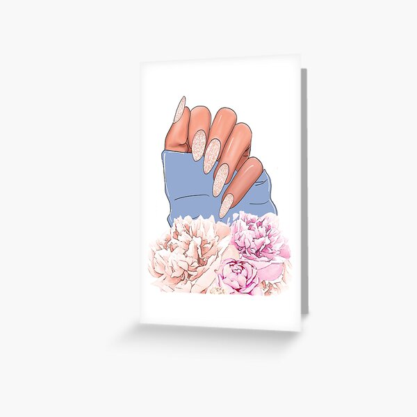 Item preview, Feminine hand with pink glitter manicure decorated with flowers designed and sold by jalinaart.