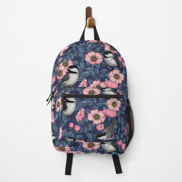 Item preview, Chickadees in the wild rose, pink and blue designed and sold by Katerina Mitkova Kirilova.