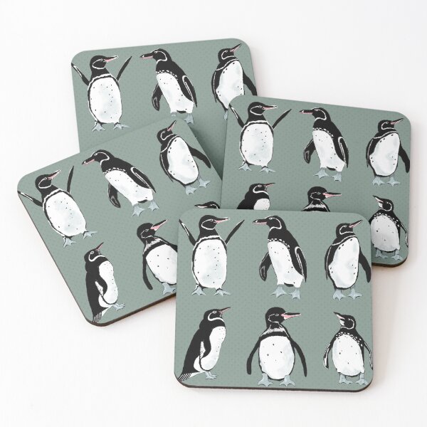 Item preview, Galapagos penguin pattern on gray-green designed and sold by colorofmagic.
