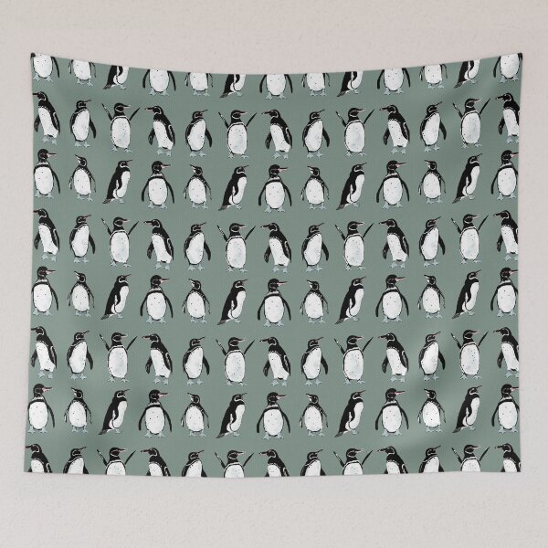 Item preview, Galapagos penguin pattern on gray-green designed and sold by colorofmagic.