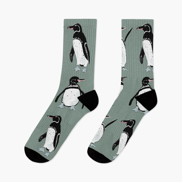 Item preview, Galapagos penguin pattern on gray-green designed and sold by colorofmagic.