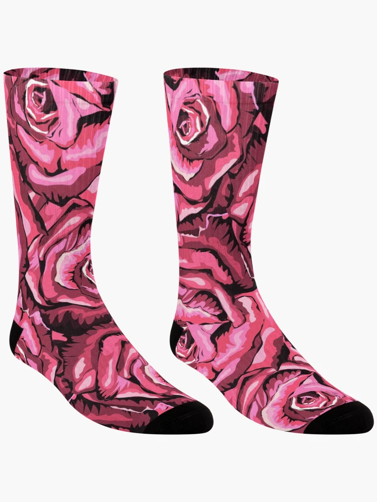 Thumbnail 3 of 5, Socks, Cute Pink Roses Pattern designed and sold by PinkPandaDesign.