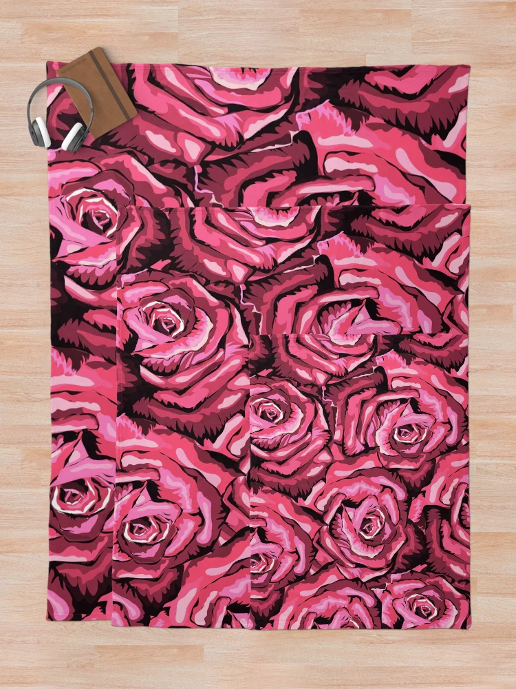 Thumbnail 5 of 6, Throw Blanket, Cute Pink Roses Pattern designed and sold by PinkPandaDesign.