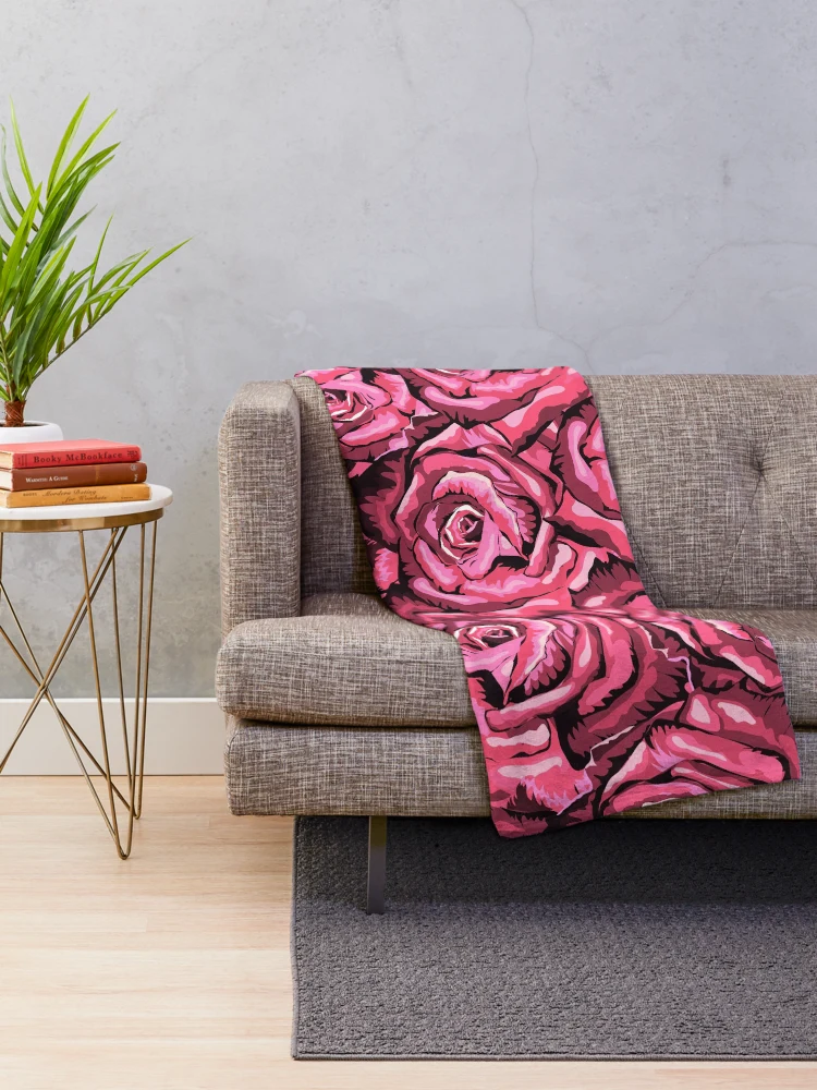 Thumbnail 2 of 6, Throw Blanket, Cute Pink Roses Pattern designed and sold by PinkPandaDesign.