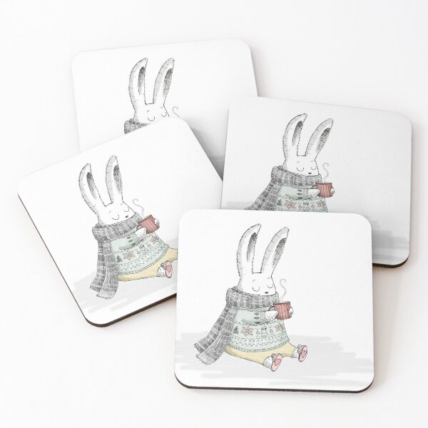Item preview, cute bunny wearing sweater drinks coffee designed and sold by Dinochek.