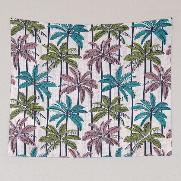 Item preview, Retro Palm Springs vibes // white background highball green peacock blue and dry rose palm trees oxford navy blue line contour designed and sold by SelmaCardoso.
