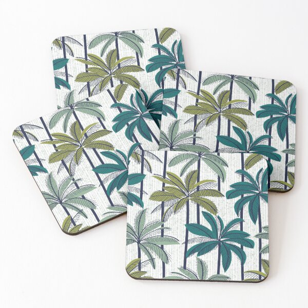 Item preview, Retro Palm Springs vibes // white background highball sage and pine green palm trees oxford navy blue line contour designed and sold by SelmaCardoso.