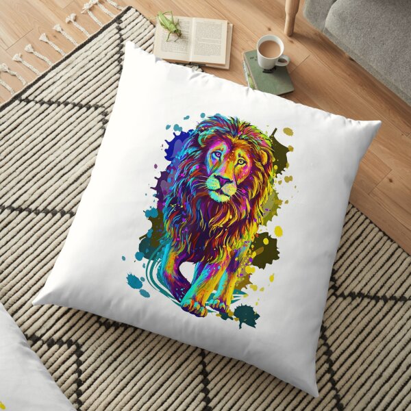 Cool Colorful Wild Lion Stylish  Lion Graphic Design Floor Pillow