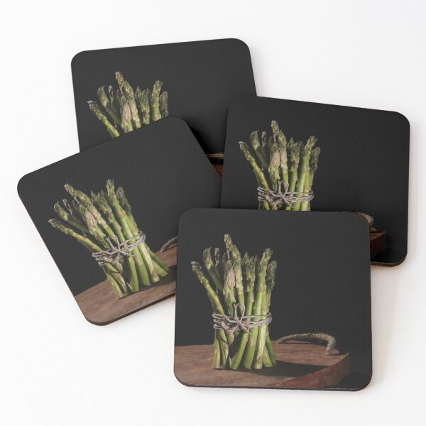 Item preview, Green asparagus bunch on wooden board aesthetic designed and sold by wineandwords.