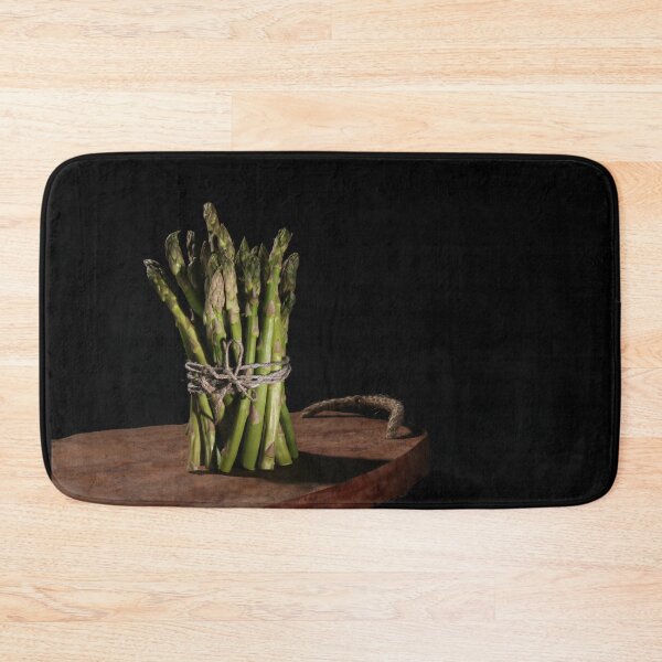 Item preview, Green asparagus bunch on wooden board aesthetic designed and sold by wineandwords.