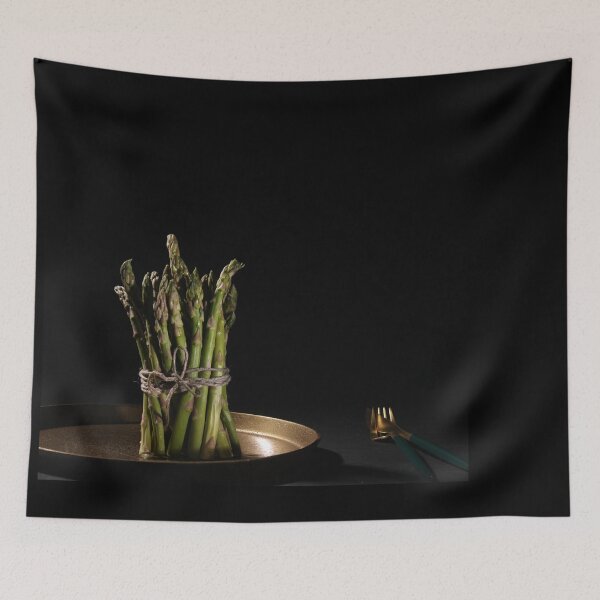 Item preview, Green asparagus bunch on golden plate aesthetic designed and sold by wineandwords.