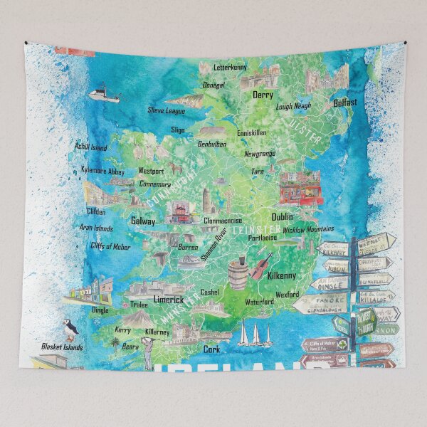 Item preview, Ireland Illustrated Travel Map with Tourist Highlights - Signpost Edition designed and sold by artshop77.