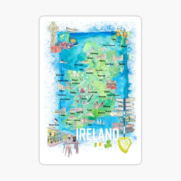 Item preview, Ireland Illustrated Travel Map with Tourist Highlights - Signpost Edition designed and sold by artshop77.