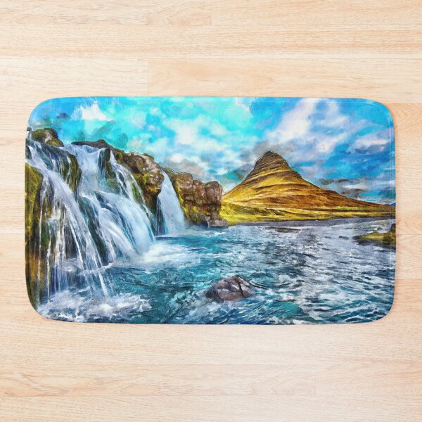 Item preview, Beautiful Iceland Waterfalls with a lake overlooked by a hill Digital Painting designed and sold by NeavesPhoto.