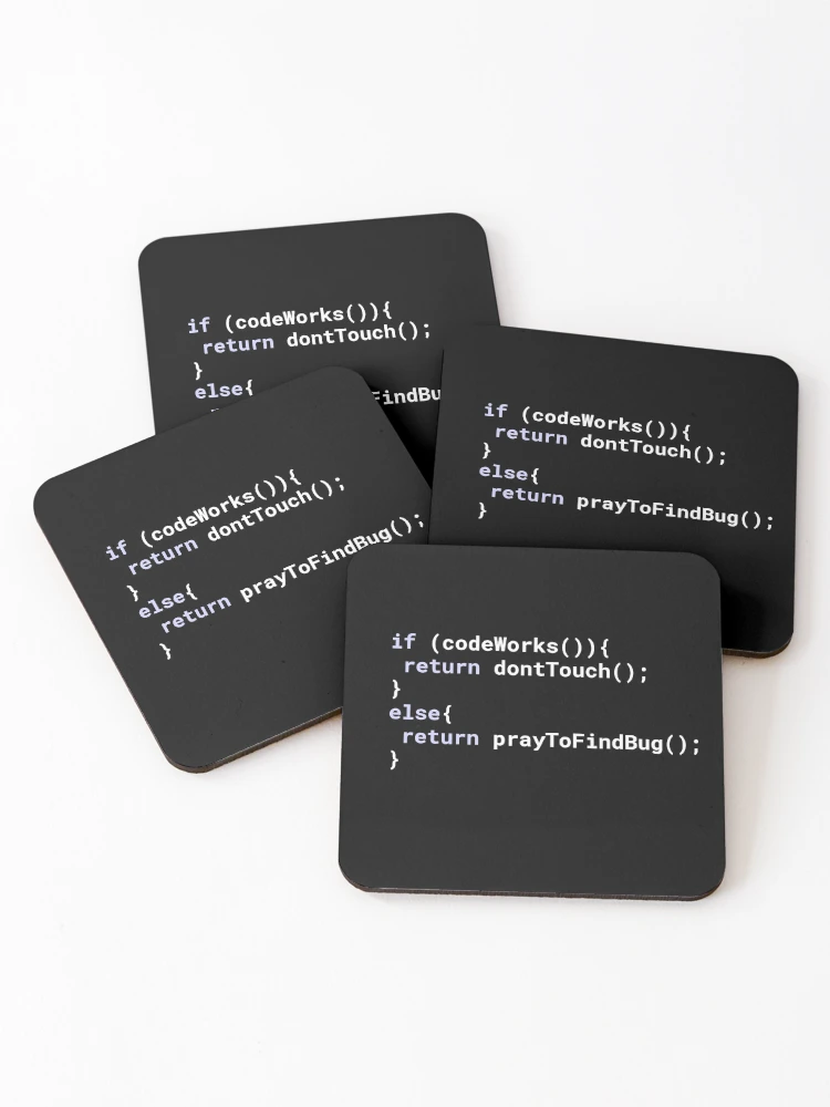 Thumbnail 1 of 5, Coasters (Set of 4), Computer Geek Pray To Find Bug designed and sold by ComputerGeeksTs.