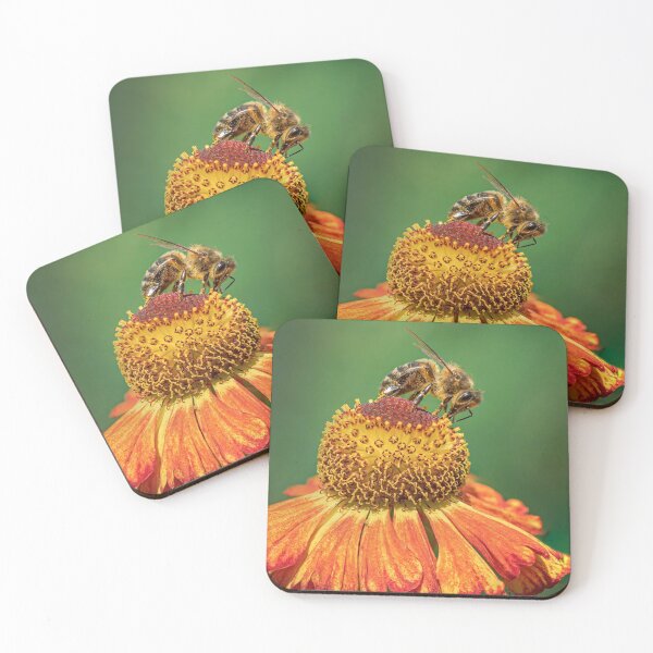 Item preview, Honeybee on Helenium Flower with Green Background designed and sold by Tony North.