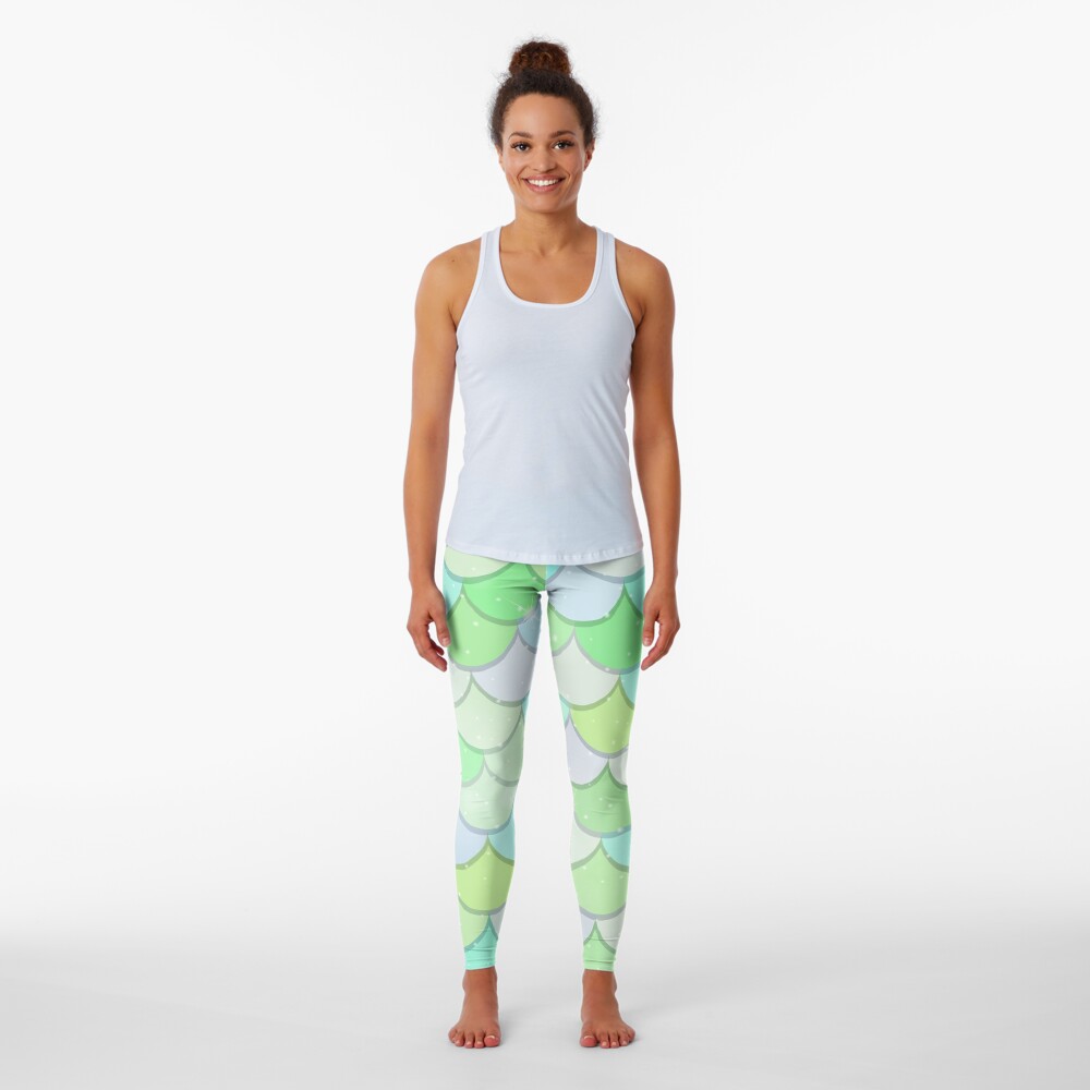 Green Shades Pastel Color Fish Scale Pattern Leggings