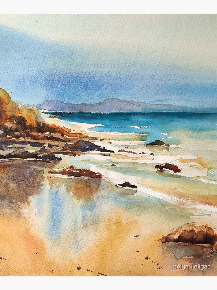 Rocks, river rocks, ocean rocks, beach, wet, sand, original, painting,  watercolor, blue, pink Art Print