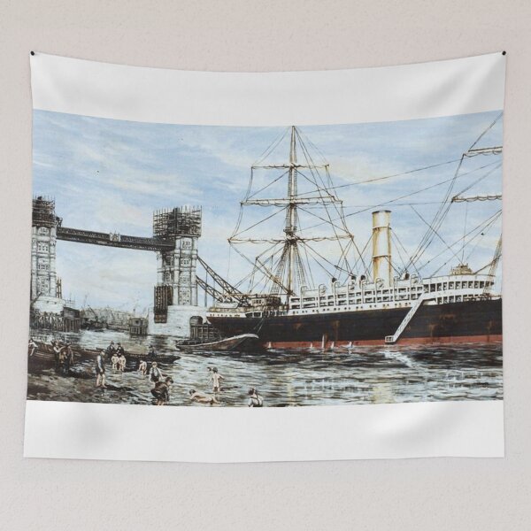 Item preview, SS RUAHINE MOORED BELOW TOWER BRIDGE, LONDON designed and sold by Mackenzie Moulton International Artist .