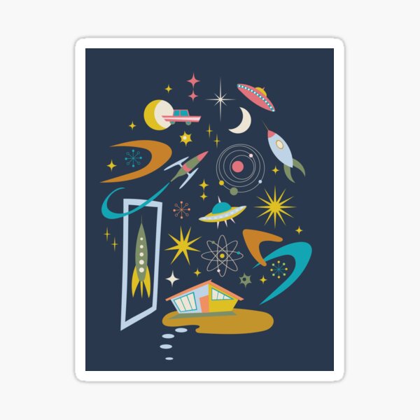 Item preview, Mid Century Architecture in Space - Retro design in pastels on Navy by Cecca Designs designed and sold by Cecca-Designs.