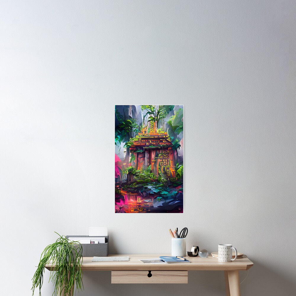 Jungle Rainforest House Temple Maya Inca Aztec Indians Mexico Ai Art Artificial Intelligence Painting Artwork Poster By Lavalova Redbubble
