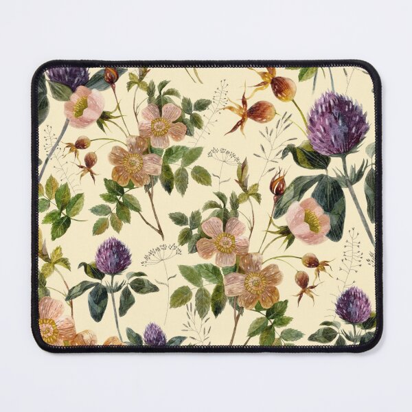 Item preview, Watercolor rosehip, clover, forest herbs. Floral pattern on a beige background. designed and sold by margo-soleil.