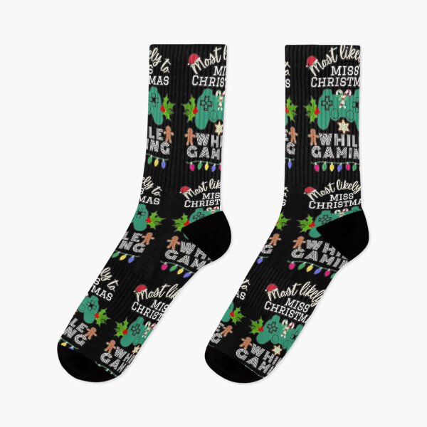 Item preview, Most Likely To Miss Christmas While Gaming Fun Colorful Gaming Design designed and sold by TrulyEpoque.