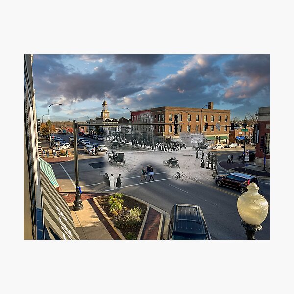 Mashup Geneva, IL - Birdseye view of State and 3rd Street Intersection Photographic Print