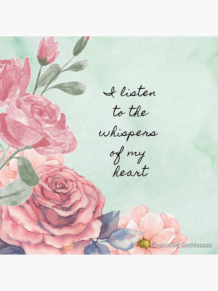 Thumbnail 3 of 3, Canvas Print, Sea Green and Pink Roses I Listen to the Whispers Embodiment Affirmation designed and sold by Embodied Goddesses.