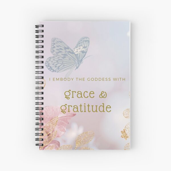 Shimmering Pink and Gold Grace and Gratitude Embodiment Affirmation Spiral Notebook