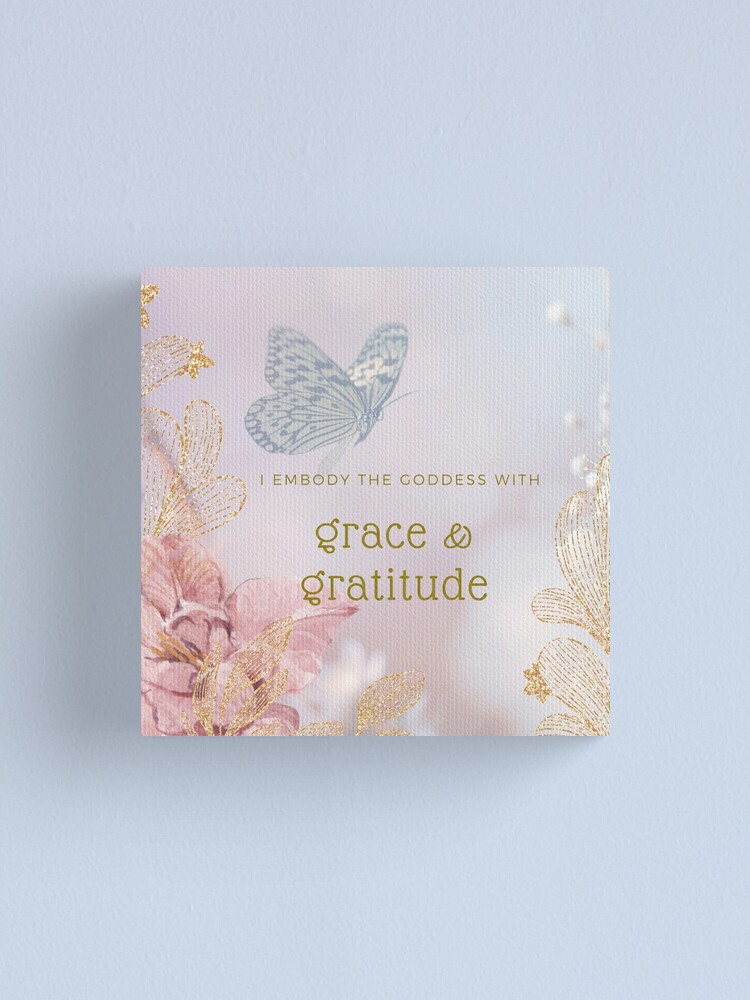 Thumbnail 2 of 3, Canvas Print, Shimmering Pink and Gold Grace and Gratitude Embodiment Affirmation designed and sold by Embodied Goddesses.