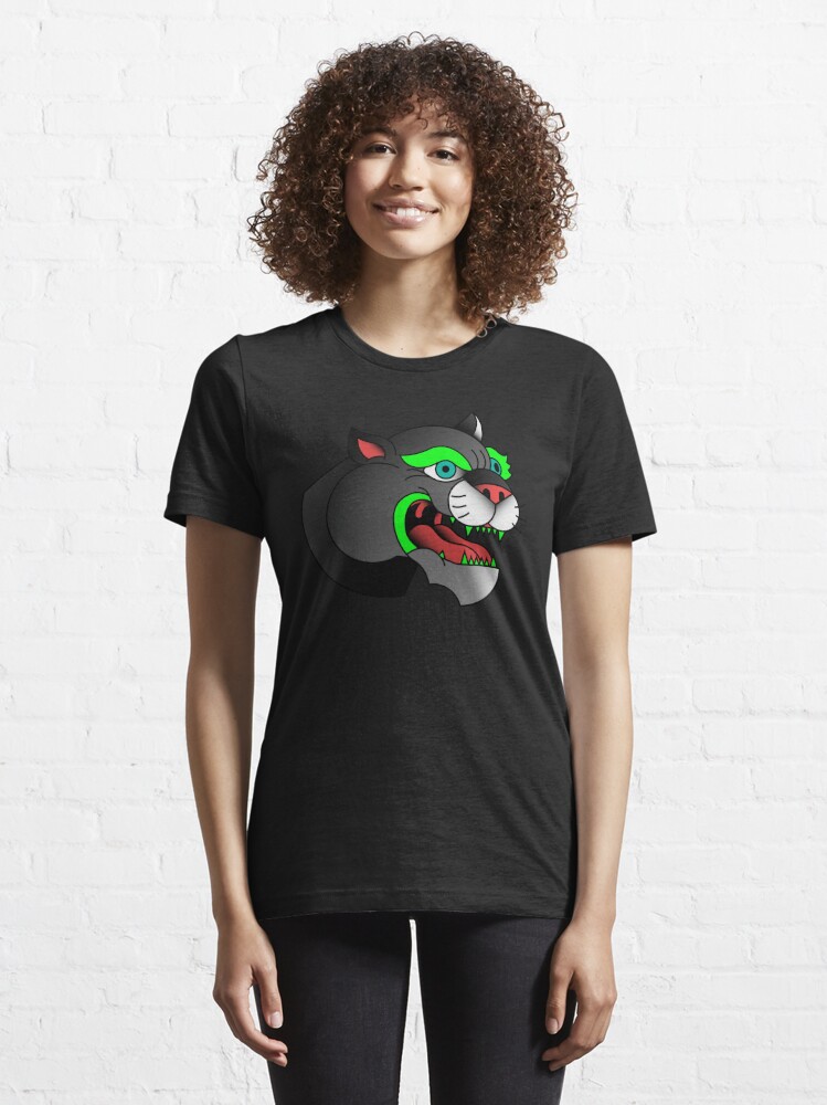 Alternate view of Black and Neon Green Panther Head with Sharp Teeth Essential T-Shirt
