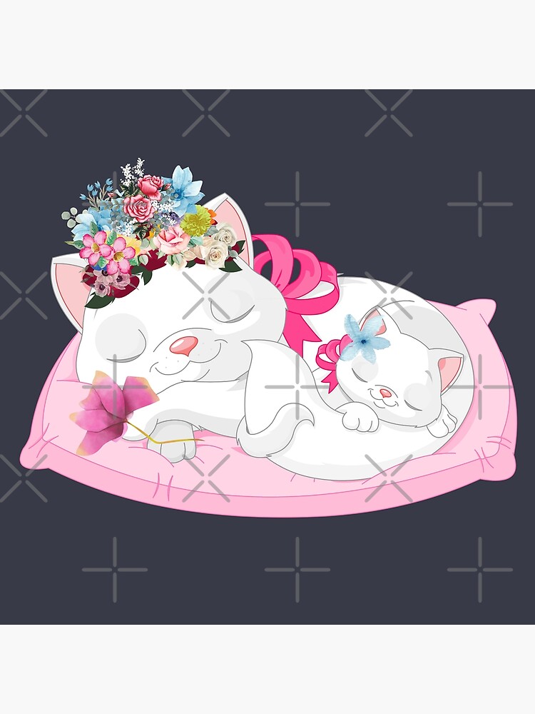 "Cute, white cat with wild flowers, for cat lovers/cat owners and