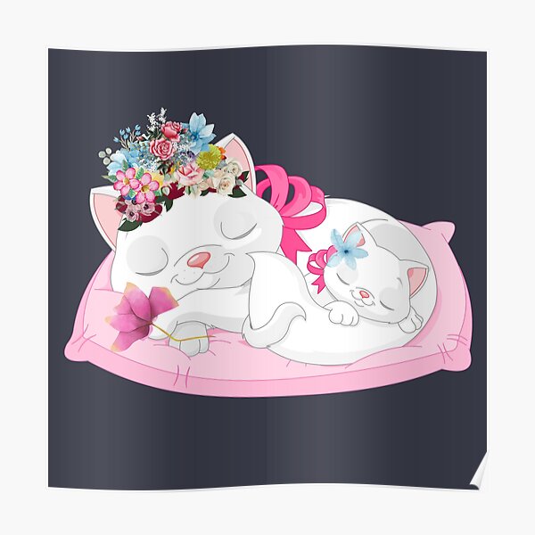 "Cute, white cat with wild flowers, for cat lovers/cat owners and