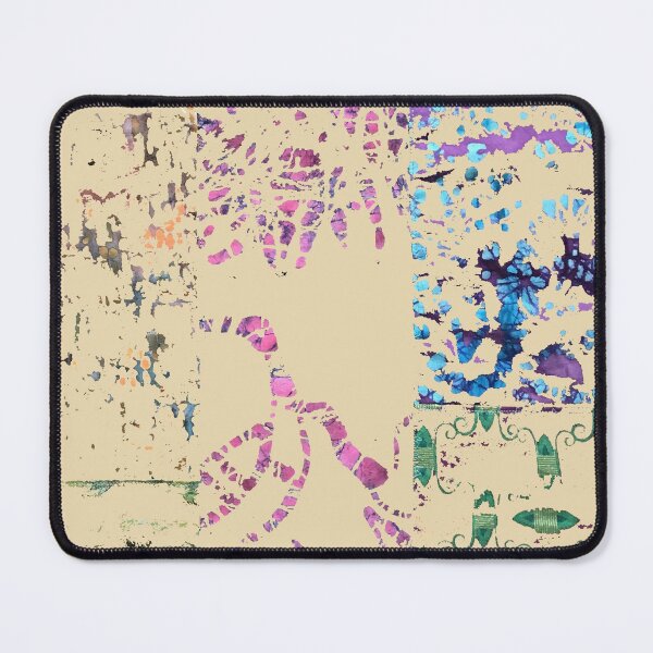 Item preview, Paint Spill fiber art on beige background, blue green pink purple designed and sold by djrunnels.