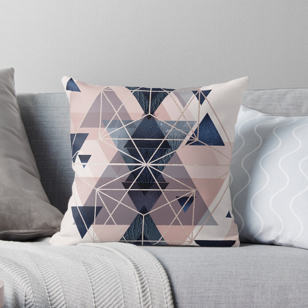 Blush Navy Geometric Throw Pillow