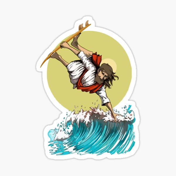 "Jesus Surfing Christian Cross Funny Surfer" Sticker for Sale by