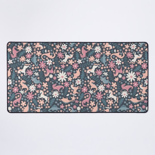 Item preview, Floral Burst of Dinosaurs and Unicorns in Mauve + Peach Art Print designed and sold by latheandquill.