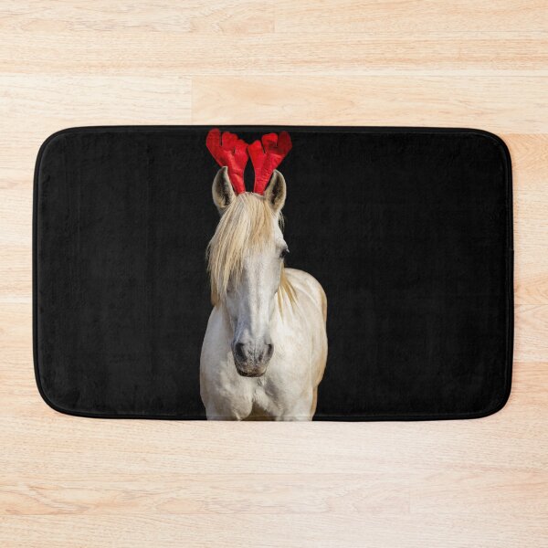 Item preview, Christmas Lusitano horse, black background, cute and funny, red hat.  designed and sold by AylaHarbich.